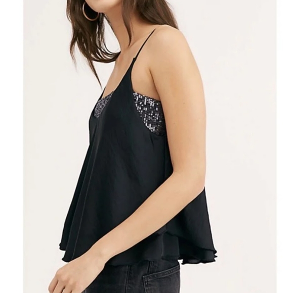 FREE PEOPLE NWT - black cami with sequins … - Picture 9 of 12